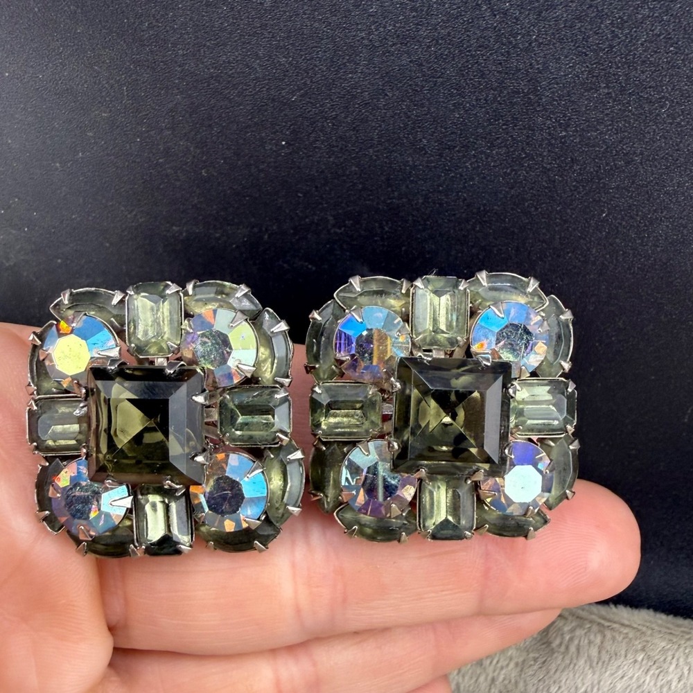 Vintage‎ Judy Lee Earrings Silver Tone Rhinestone Clip On